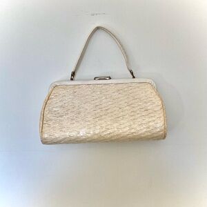 Vintage 60’s Cream Woven Structured Clutch Handbag